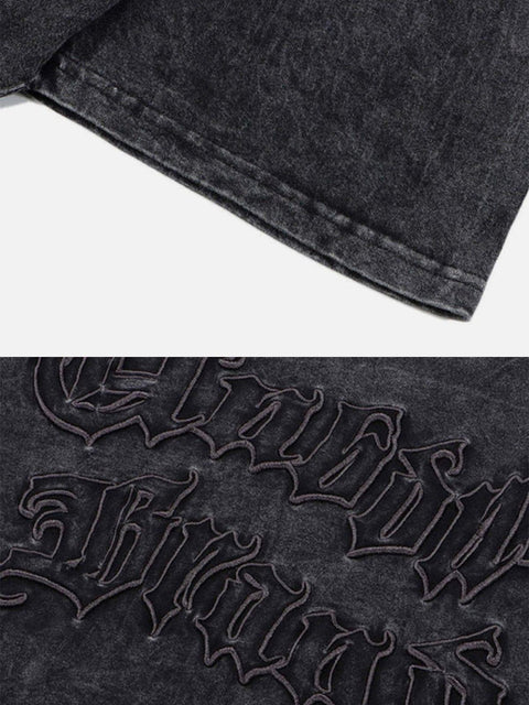 Irregular Embroidery Washed Graphic Tee - Anagoc