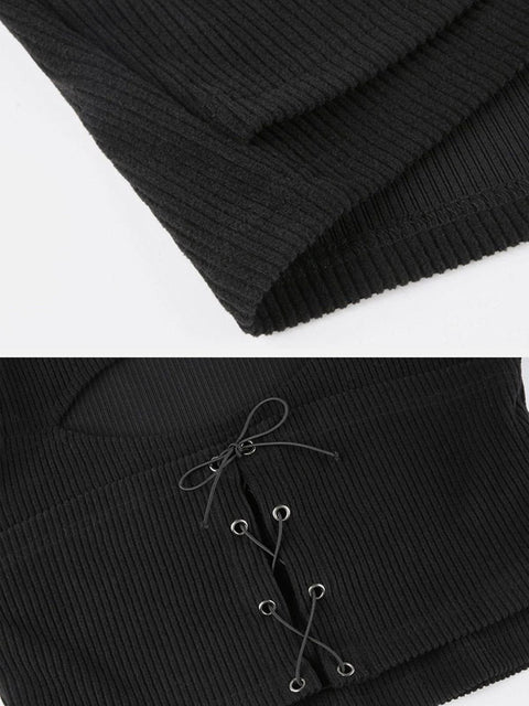 Hollow Out Bandage Long Sleeve T Shirt - Anagoc