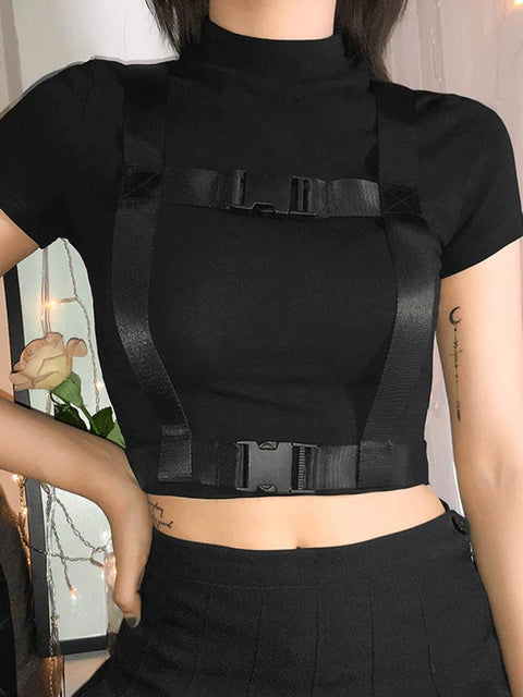 Techwear Slim Ribbons Short Sleeve T-shirt - Anagoc