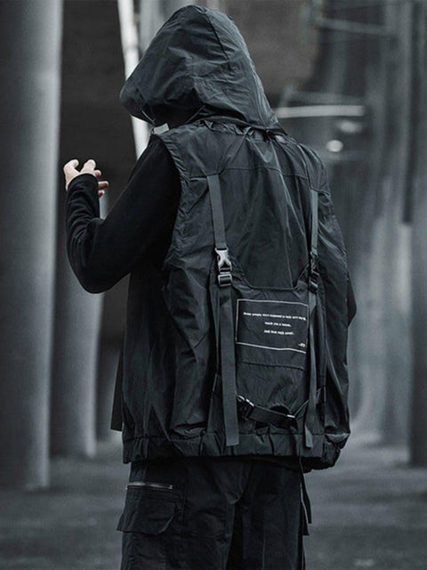 Dark Combat Multi Pockets Hooded Vest - Anagoc