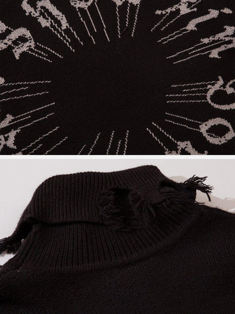 Ripped Tassel Turtleneck Knitted Sweater - Anagoc