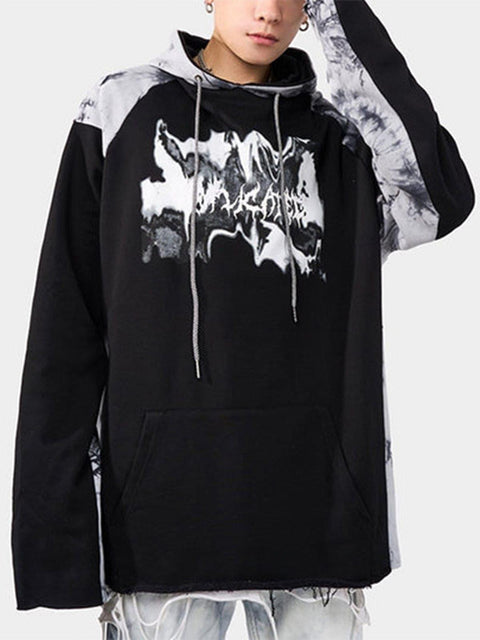 Ink Tie-dye Stitching Oversized Washed Hoodie - Anagoc