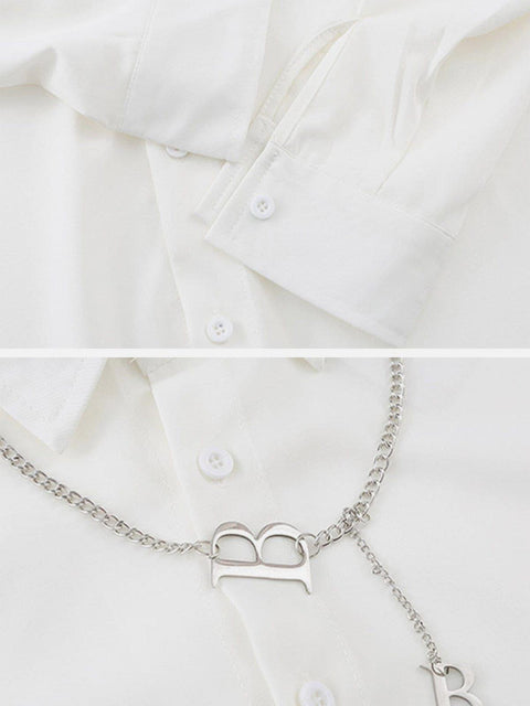 Dark B Chain Decoration Long Sleeve Shirt - Anagoc