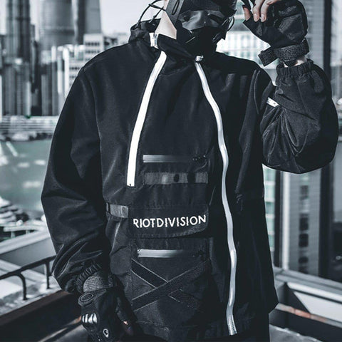 Irregular Zip Up Print Cargo Jacket - Anagoc