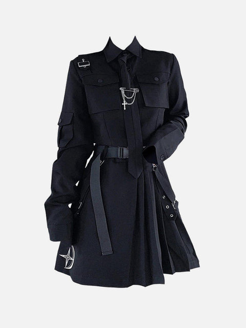 Dark Gothic Exposed Waist Skirt Suit - Anagoc