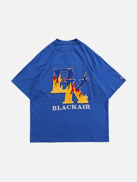 Flame Letters Embroidery Tee - Anagoc