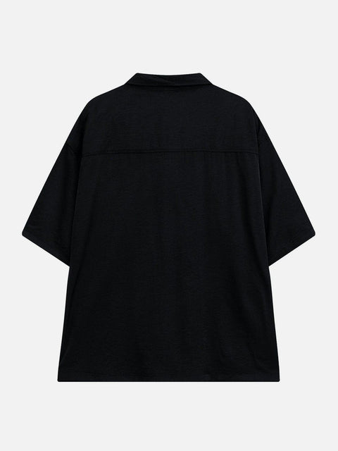 Multi Pockets Zip Up Short Sleeve Shirt - Anagoc