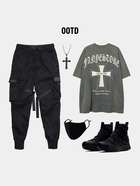 Letters Cross Graphic Tee - Anagoc