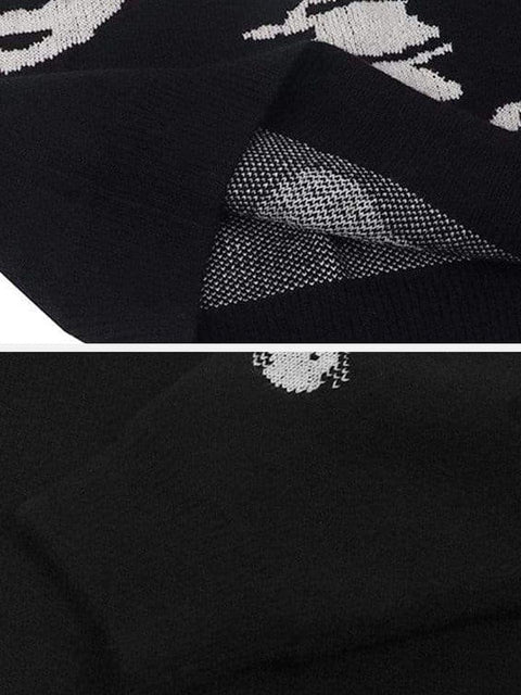 Dark Skeleton Print Knitted Sweater - Anagoc