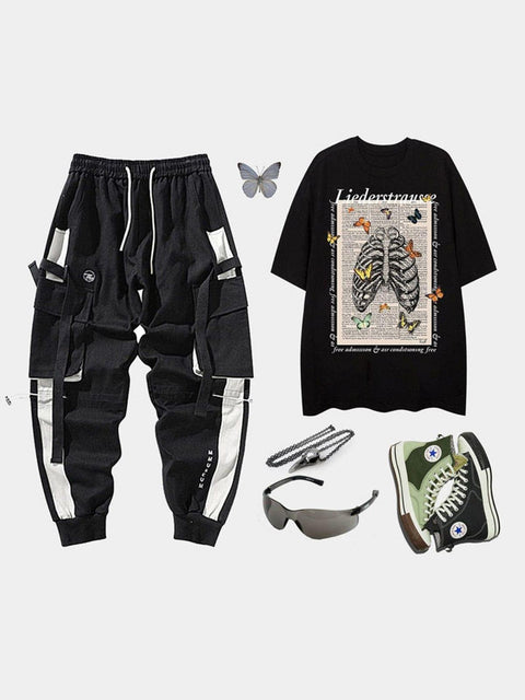 Gothic Punk Butterfly Skeleton Graphic Tee - Anagoc