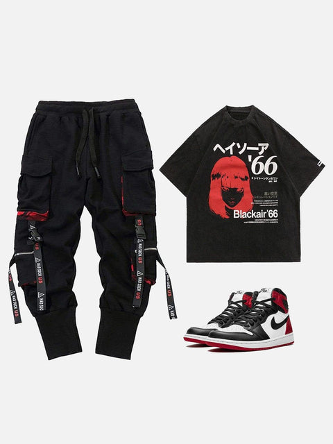 Japanese Cartoon Girl Washed Graphic Tee - Anagoc