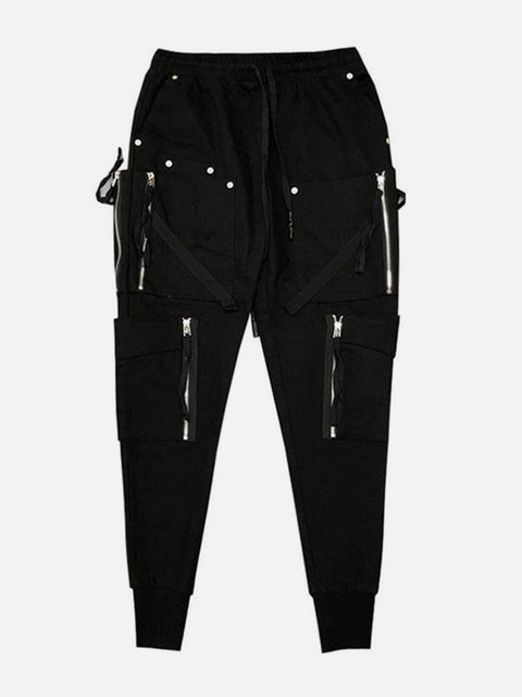 Function Irregular Zipper Patchwork Cargo Pants - Anagoc
