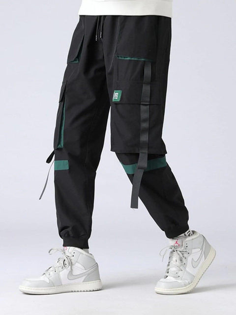 Multi Pockets Ribbons Cargo Pants - Anagoc