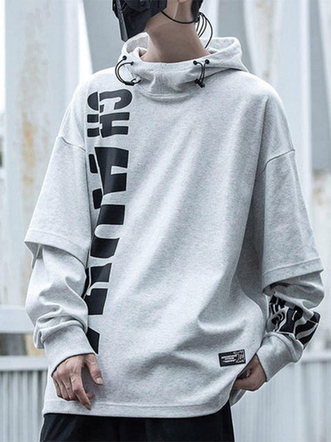 Fake Two Symmetry Print Hoodie - Anagoc