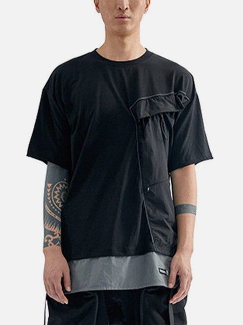 Cyberpunk Fake Two Patchwork Cotton Tee - Anagoc