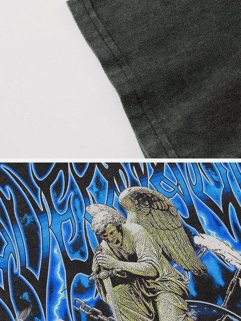 Angel Crushes The Lock Earth Cotton Washed Graphic Tee - Anagoc