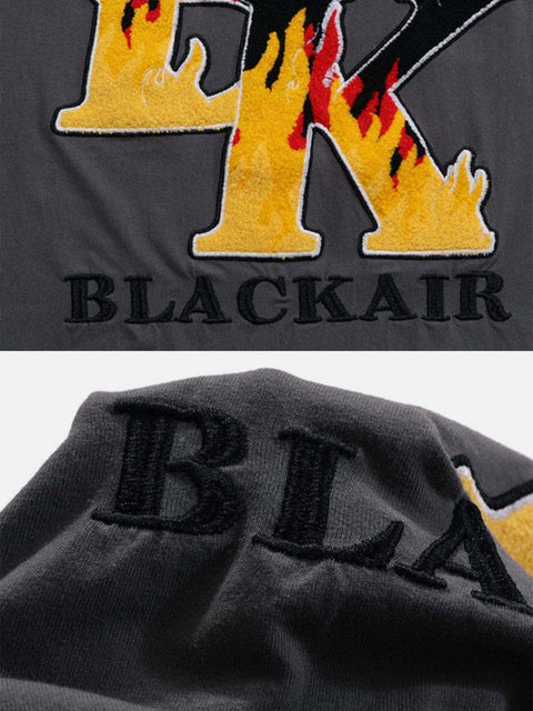 Flame Letters Embroidery Tee - Anagoc