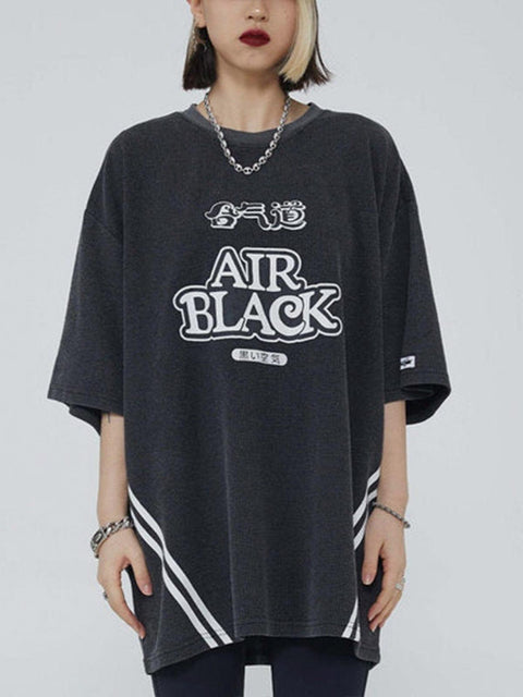 Waffle Pattern Letters Graphic Tee - Anagoc