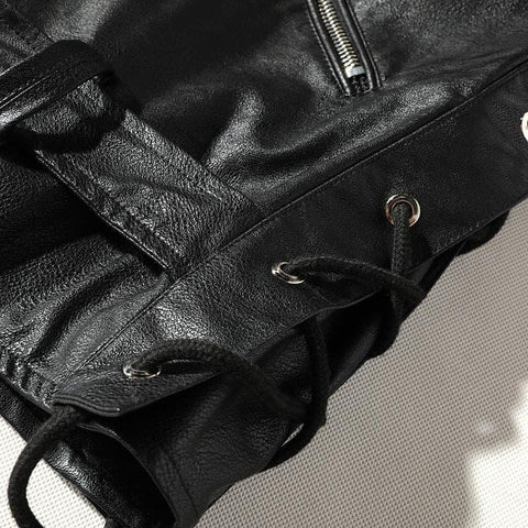 Ribbon Denim Leather Jacket - Anagoc