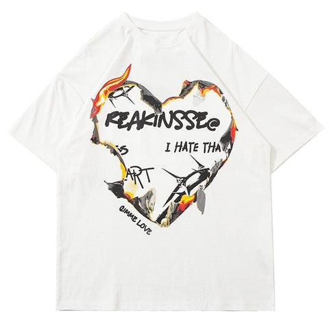 Fire Flame Heart Print Tee - Anagoc