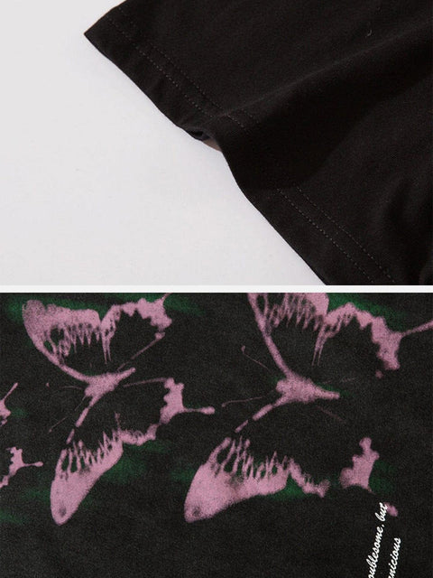 Punk Butterfly Graphic Washed Tee - Anagoc