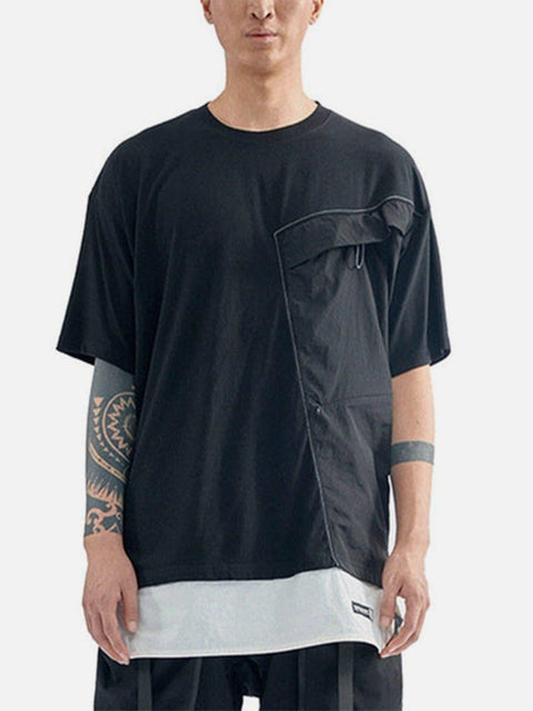 Cyberpunk Fake Two Patchwork Cotton Tee - Anagoc