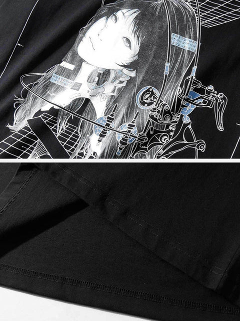 Punk Mechanical Girl Print Cotton Tee - Anagoc
