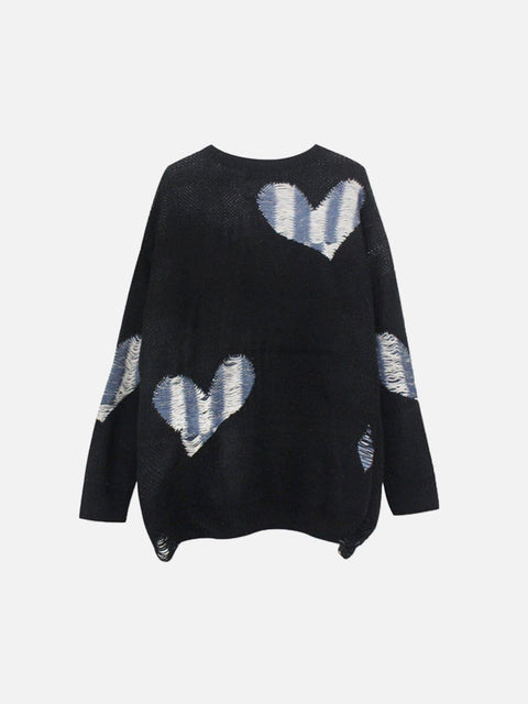 Dark Love Ripped Knitted Sweater - Anagoc
