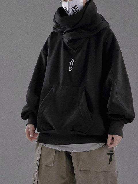 Double Neckline Oversized Hoodie - Anagoc
