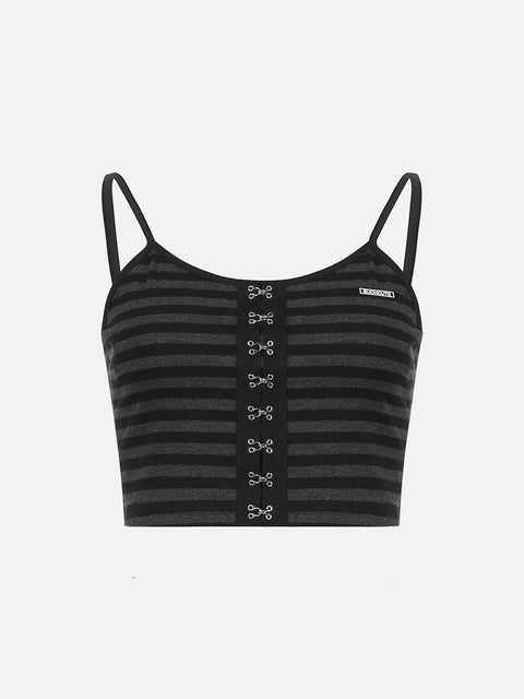 Dark Single-breasted Buckled Striped Vest - Anagoc