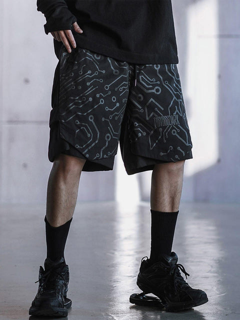 Dark Mechanical Print Cargo Shorts - Anagoc