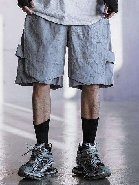Dark Mechanical Print Cargo Shorts - Anagoc