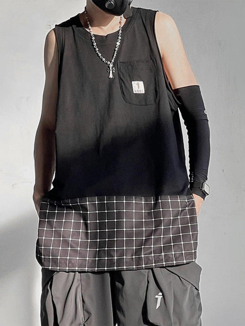 Patchwork Bottom Plaid Vest - Anagoc