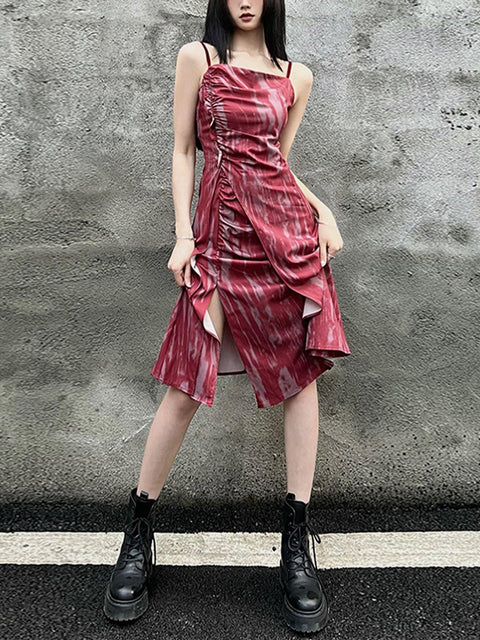 Tie-dye Pleated Slip Dress - Anagoc