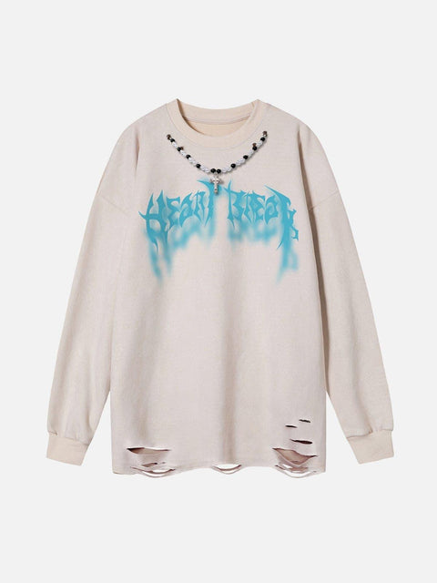 Fuzzy Letters Cut Sweatshirt - Anagoc