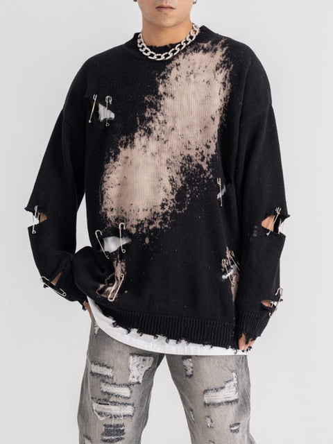Paperclip Tie Dye Hole Knit Sweater