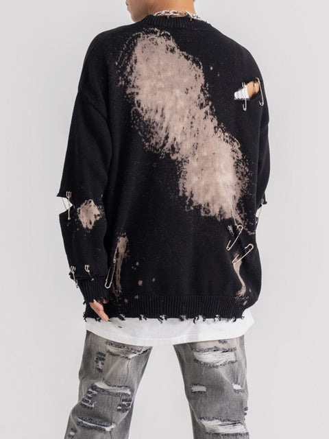 Paperclip Tie Dye Hole Knit Sweater