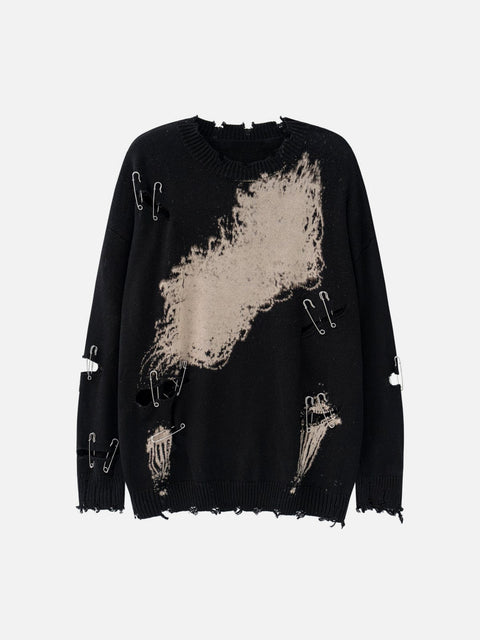 Paperclip Tie Dye Hole Knit Sweater