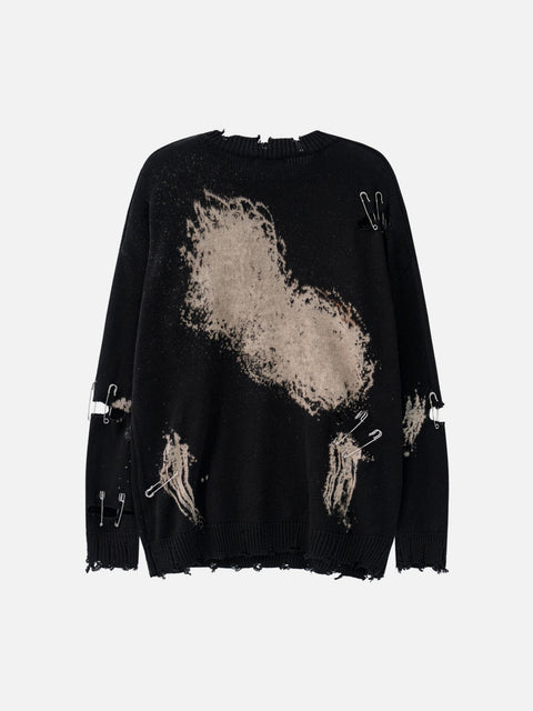 Paperclip Tie Dye Hole Knit Sweater