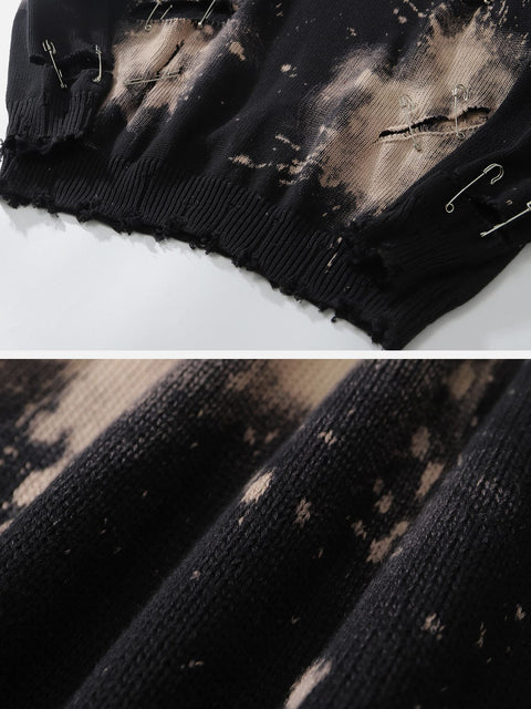 Paperclip Tie Dye Hole Knit Sweater