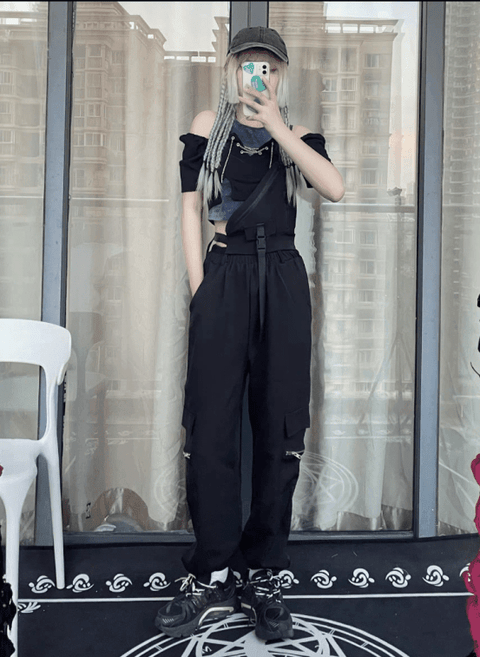 Techwear Personalized Belt Chain Cargo Overalls - Anagoc