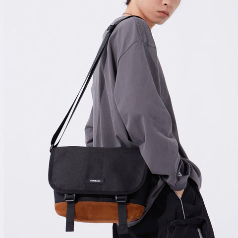 Combat Patchwork PU Buckle Messenger Bag - Anagoc