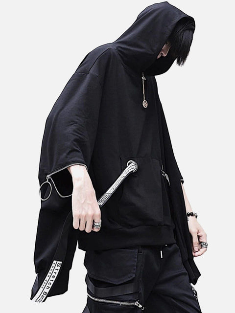 Function Dark Ribbons Zipper Hoodie - Anagoc
