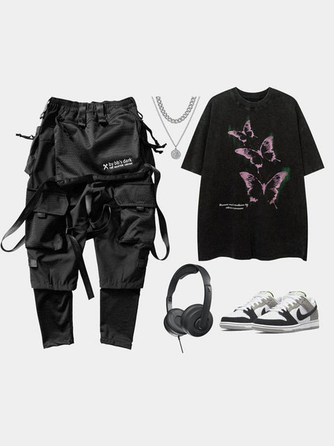 Punk Butterfly Graphic Washed Tee - Anagoc