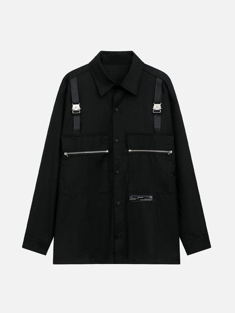 Big Pocket Zip Up Long Sleeve Shirt - Anagoc