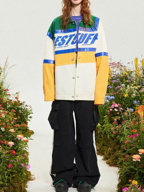 Contrast Letter Print Lapel Jacket - Anagoc