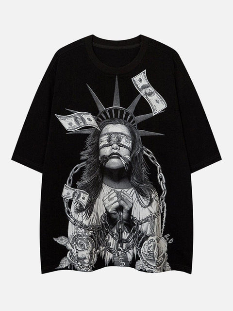 Imprisoned Girl Statue Of Liberty Oversized Tee - Anagoc