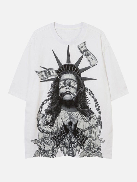 Imprisoned Girl Statue Of Liberty Oversized Tee - Anagoc