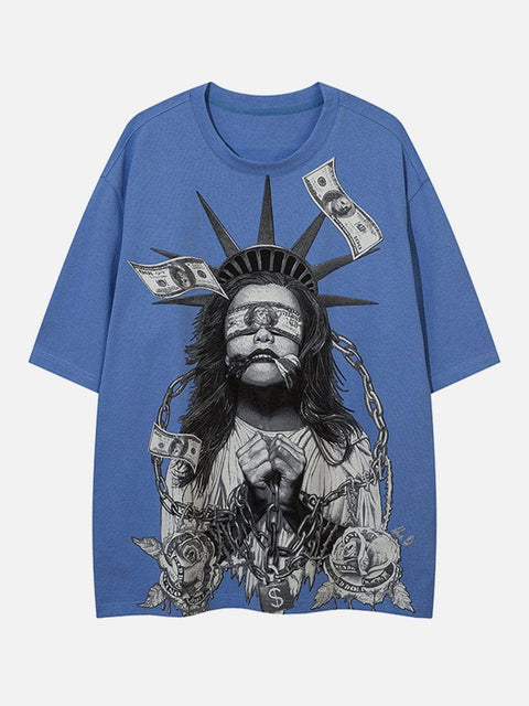 Imprisoned Girl Statue Of Liberty Oversized Tee - Anagoc