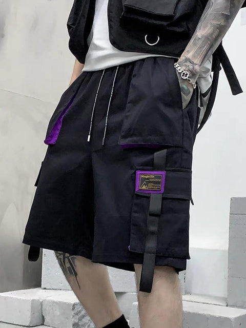 Patchwork Ribbon Cargo Shorts - Anagoc